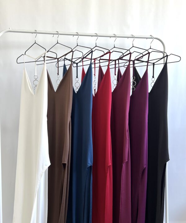 445/M-VESTIDO LARGO MICROFIBRA ESCOTE FORRADO ESPALDA DESCUBIERTA TIRITA CON HEBILLA oOo TRASERA