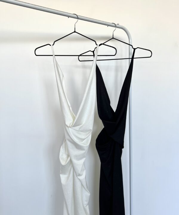 462/MG-VESTIDO LARGO MICROFIBRA GLITTER BUCHE ESPALDA TIRA X DESCUBIERTO