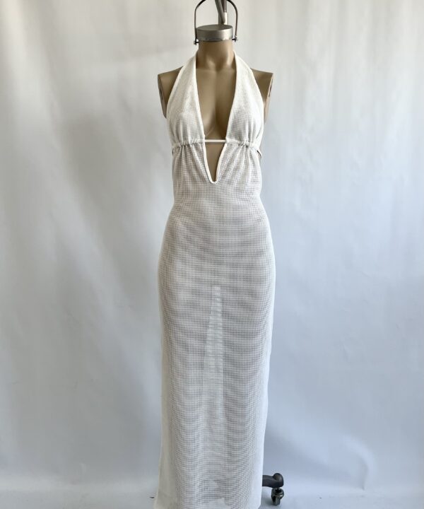 Alternative view of 443/CR-VESTIDO LARGO CROCHET PECHERA FORRADO MARILYN CON CORDON BAJO BUSTO Y TAJO LATERAL