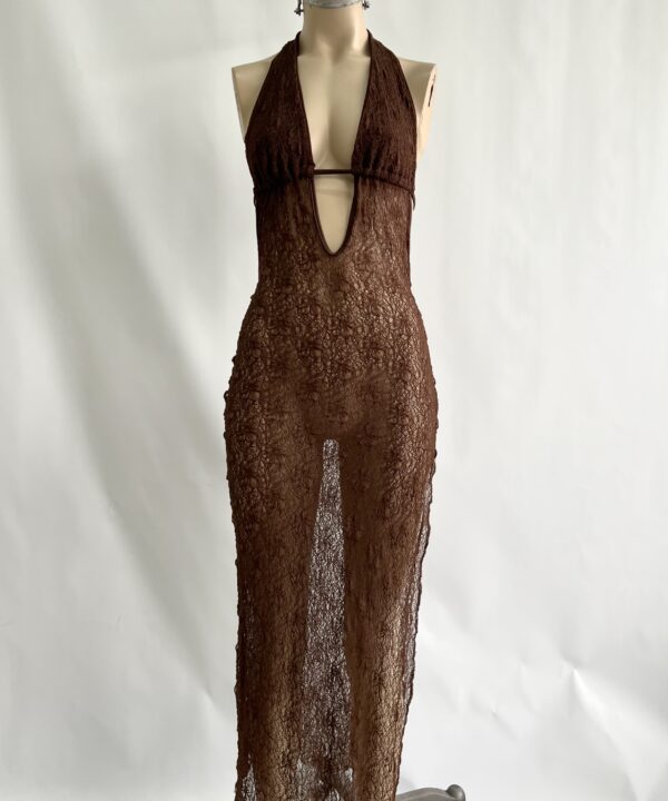 Alternative view of 443/E-VESTIDO LARGO ENCAJE DEGAS PECHERA MARILYN FORRADO CON CORDON BAJO BUSTO Y TAJO LATERAL