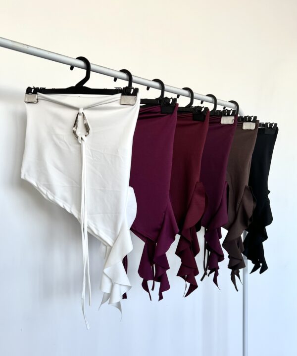 2201/M-TOP MICROFIBRA BANDO HEBILLA HALTER PARA ATAR CUELLO CON PICO VOLADO CAIDO COSTADO