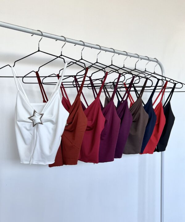 1505/M-TOP MICROFIBRA TIRITA CENTRO ESTRELLA GRANDE PECHERA FORRADO CON RULOTTE ABAJO