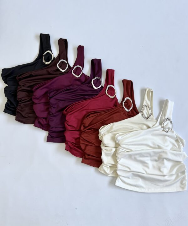 2520/M-TOP MICROFIBRA UN HOMBRO HEBILLA OPACO RELIEVE LATERALES ELASTICO FRUNCE