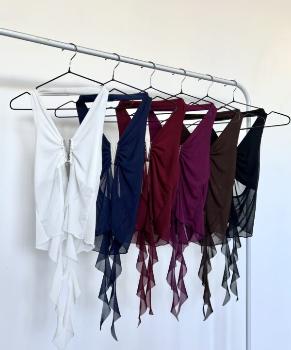 4116/T-TOP TUL LISO MARILYN CENTRO HEBILLA V FINITO CON VOLADOS CAIDOS