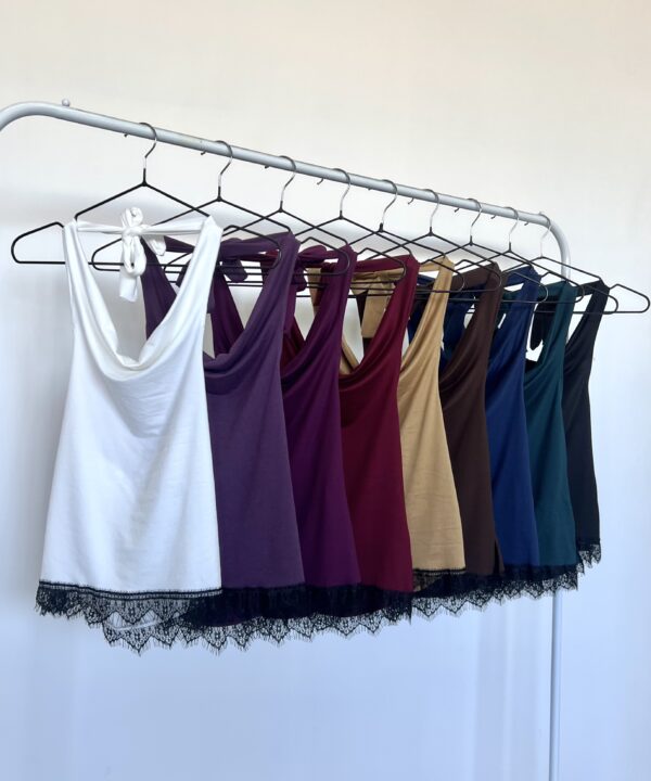 Alternative view of 2405-TOP MODAL SOFT HALTER SEMI BUCHE PARA ATAR CUELLO Y LATERAL TAJO CON PUNTILLA FLECOS ABAJO