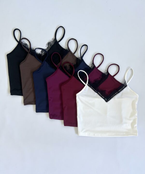 Alternative view of 1814/M-TOP MICROFIBRA TIRITA ESCOTE CENTRO V CON PUNTILLA FLECOS