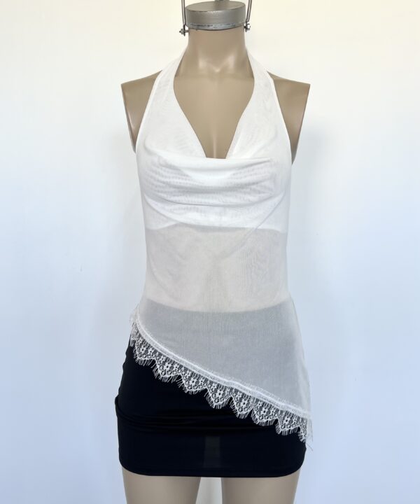 Alternative view of 1520/T-TOP TUL LISO MARILYN BUCHE PICO CON TAJO Y PUNTILLA FLECOS ABAJO