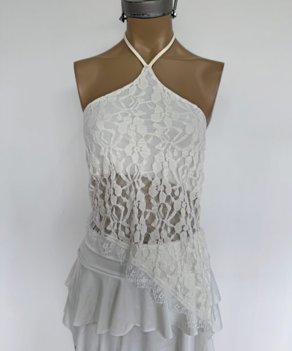 Alternative view of 1918/E-TOP HALTER ENCAJE GOYA PICO CON PUNTILLA FLECOS Y TIRA PARA ATAR CUELLO