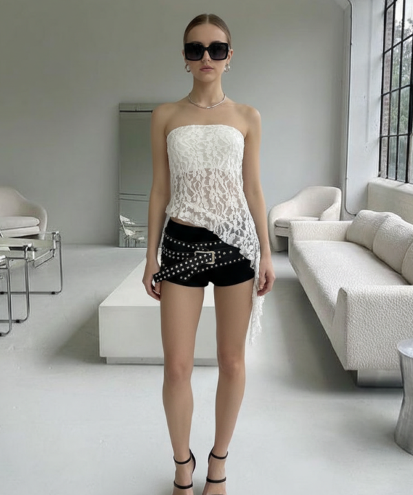 2230/E-TOP BANDO ENCAJE GOYA IRREGULAR PICO CON VOLADO CAIDO