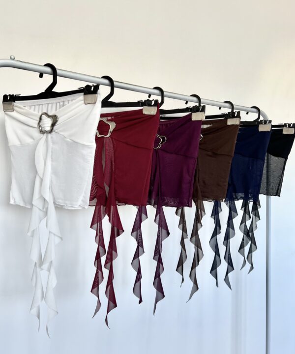 1930/T-TOP BANDO TUL LISO HEBILLA NUBE CENTRO CON VOLADO CAIDO MEDIO