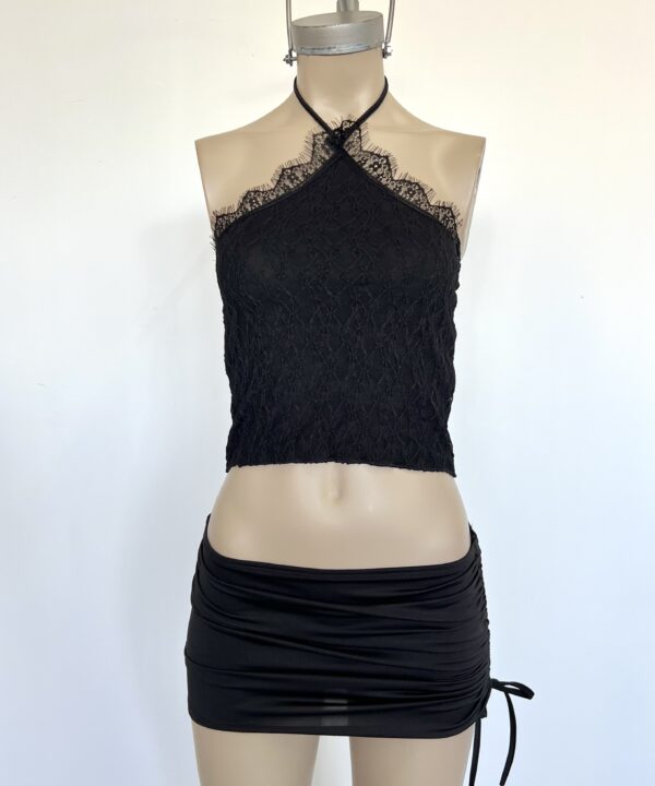 Alternative view of 1710/E-TOP ENCAJE MONET HALTER PICO CON PUNTILLA FLECOS Y TIRA PARA ATAR CUELLO