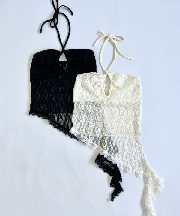 1626/E-TOP ENCAJE MONET BUSTO TIRA CORDON PARA ATAR CUELLO Y VOLADO CAIDO CON PUNTILLA