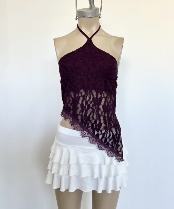 Alternative view of 1918/E-TOP HALTER ENCAJE GOYA PICO CON PUNTILLA FLECOS Y TIRA PARA ATAR CUELLO