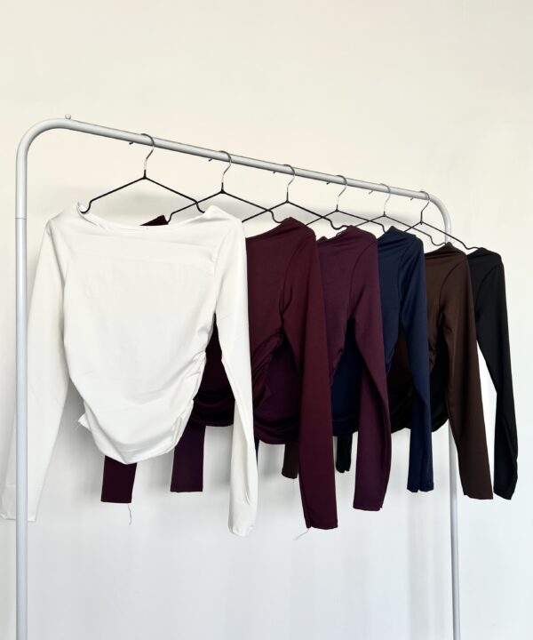 1674/M-TOP MICROFIBRA CUELLO BOTE MANGA LARGA LATERALES FRUNCIDOS