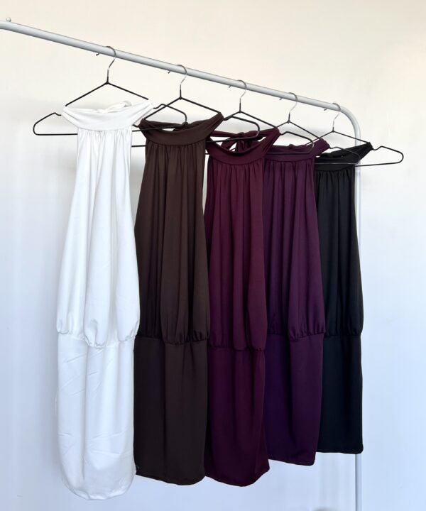 Alternative view of 447/M-VESTIDO MICROFIBRA CUELLO AMERICANA HALTER PARA ATAR CON FRUNCE CUELLO Y CINTURA GLOBO