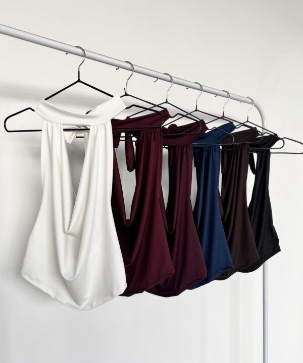 1737/M-TOP MICROFIBRA AMERICANA BUCHE CAIDO FRUNCE HALTER PARA ATAR CUELLO