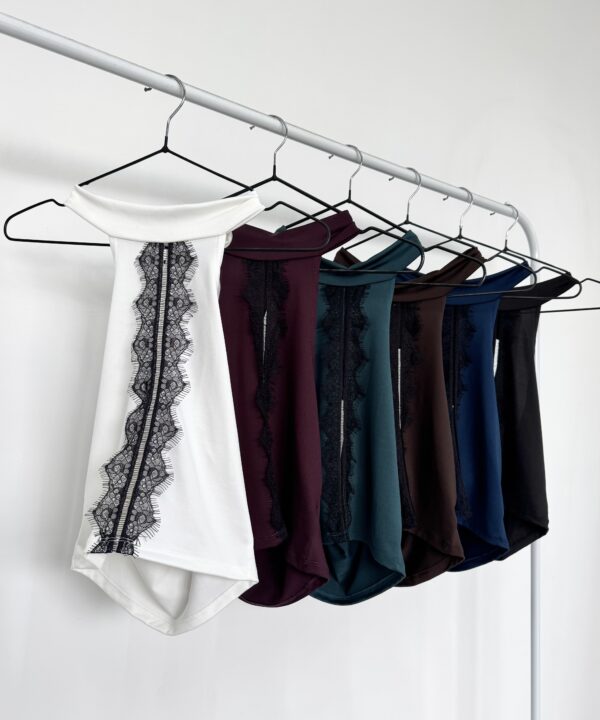 1803/M-TOP MICROFIBRA AMERICANA CENTRO RECORTE CON PUNTILLA DOBLE FLECOS RECTO Y CUELLO HALTER PARA ATAR