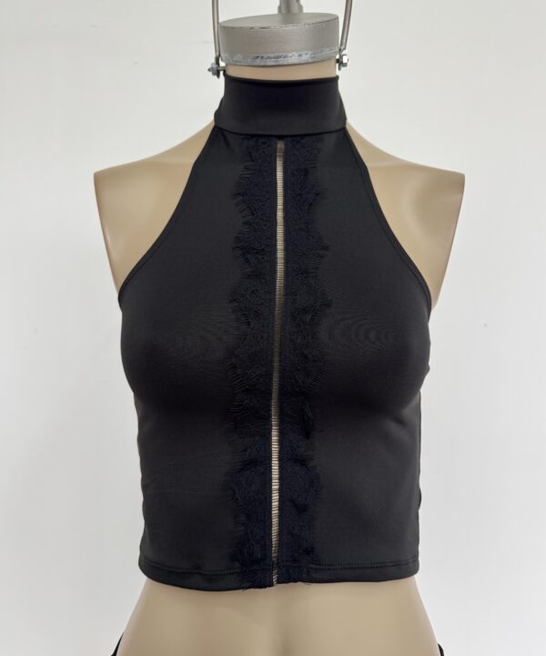 Alternative view of 1803/M-TOP MICROFIBRA AMERICANA CENTRO RECORTE CON PUNTILLA DOBLE FLECOS RECTO Y CUELLO HALTER PARA ATAR