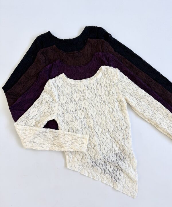 3044/E-REMERA ENCAJE ROANE MANGA LARGA DELANTERA PICO IRREGULAR RULOTTE