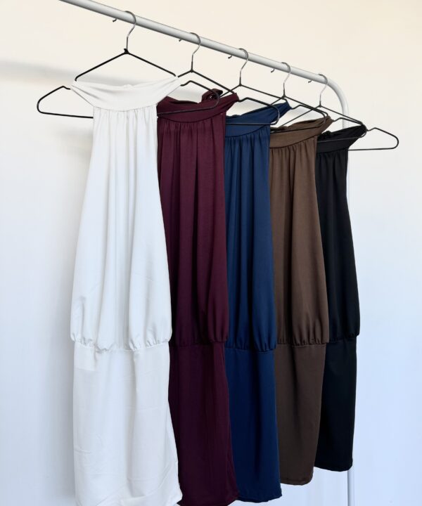 Alternative view of 447/M-VESTIDO MICROFIBRA CUELLO AMERICANA HALTER PARA ATAR CON FRUNCE CUELLO Y CINTURA GLOBO