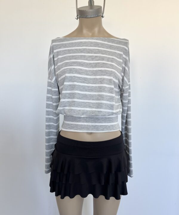 Alternative view of 3112/1-REMERA MODAL RAYADO MANGA LARGA CUELLO BOTE CINTURA ANCHA FRUNCIDO GLOBO