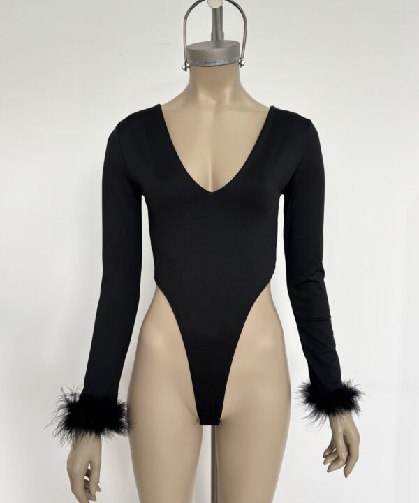 Alternative view of 5310/M-BODY MICROFIBRA CAVADO ESCOTE V MANGA LARGA CON PLUMA PUÑO