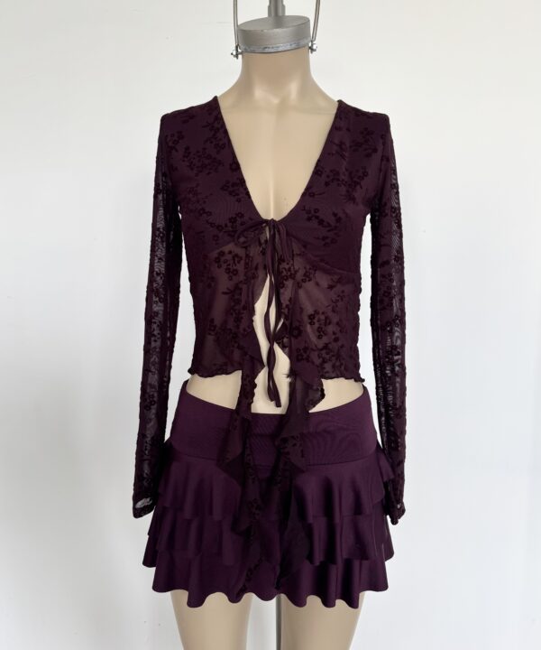 Alternative view of 3010/TF-REMERA SAQUITO TUL FLOCK TARSI MANGA LARGA PECHERA FORRADO CON VOLADO CAIDO Y TIRA PARA ATAR CENTRO