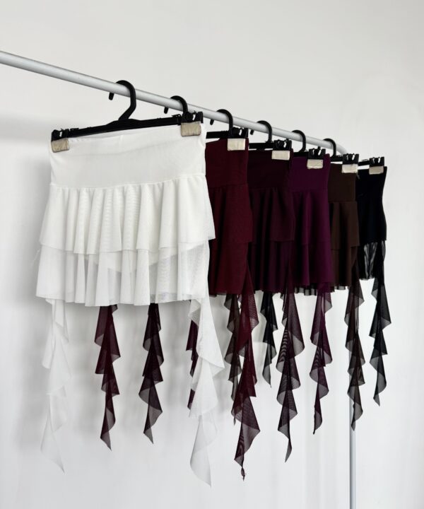 644/T-POLLERA TUL LISO DOBLE VOLADO CON SHORT Y 2 VOLADOS CAIDOS LATERALES