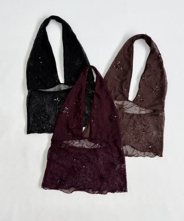 2909/TB-TOP MARILYN TUL BORDADO FLORES LENTEJUELA PECHERA FORRADA