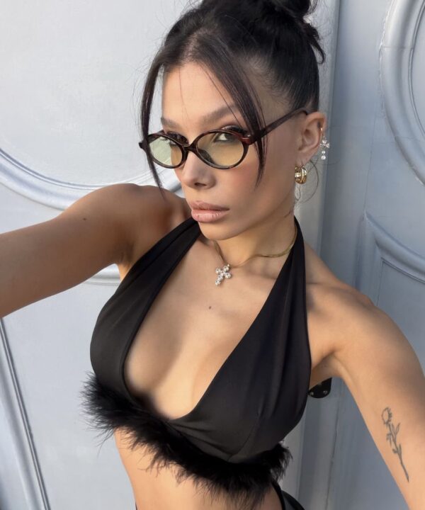 2204/M-TOP CORPIÑO MICROFIBRA MARILYN PECHERA PINZA FORRADO CON PLUMA TIRA PARA ATAR ESPALDA