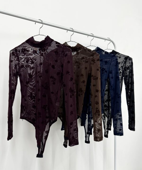 5309/TF-BODY TUL FLOCK HILMA MEDIA POLERA CON MANGA LARGA Y GANCHO