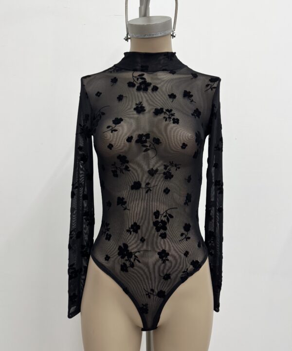 Alternative view of 5309/TF-BODY TUL FLOCK HILMA MEDIA POLERA CON MANGA LARGA Y GANCHO