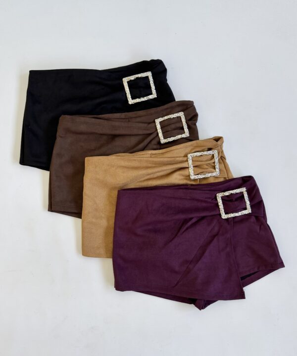 65/GA-SHORT POLLERA SUEDE GAMUZADO CON HEBILLA RECTANGULO GRANDE