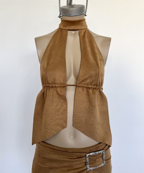 Alternative view of 2577/GA-TOP SUEDE GAMUZADO CUELLO HALTER CON PECHERA CORDON FRUNCE BAJO BUSTO CON PICO