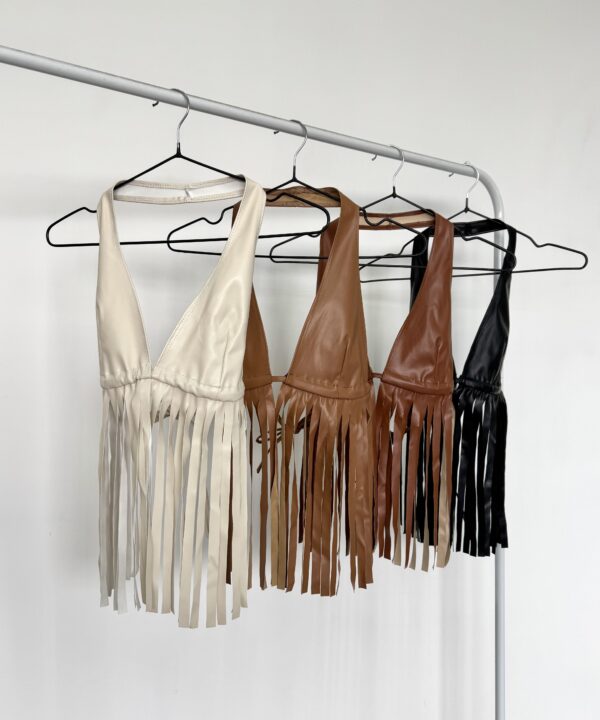 2960/C-TOP CUERINA CORDON FRUNCE BAJO BUSTO Y FLECOS