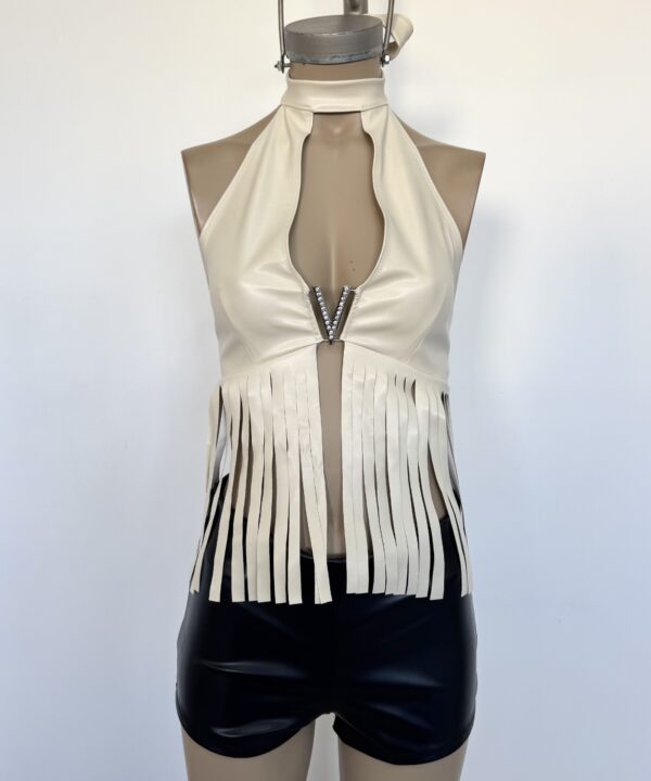 Alternative view of 1862/C-TOP CUERINA CUELLO HALTER HEBILLA V BRILLO CON VOLADO FLECOS