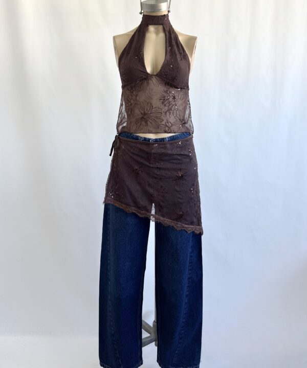 Alternative view of 24/TB-PAREO TUL BORDADO FLORES LENTEJUELA PICO CON PUNTILLA FLECOS