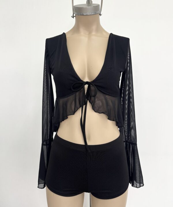 Alternative view of 2712/T-SAQUITO TUL LISO PECHERA FORRADO CON VOLADOS CUERPO Y MANGA OXFORD