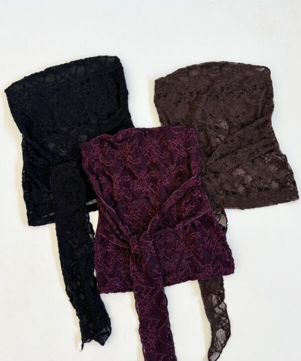 8220/EV-BANDO ENCAJE VELVET LARGO CON LAZOS CINTURA PARA ATAR