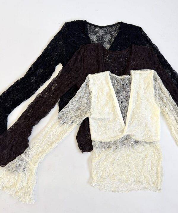 1319/EL-REMERA ENCAJE BRILLO LUREX PECHERA FORRADO CON MANGA OXFORD VOLADO