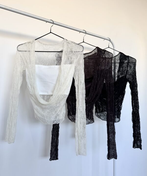 2558/EL-REMERA ENCAJE BRILLO LUREX BUCHE CAIDO MANGA LARGA CON BANDO INTERNO