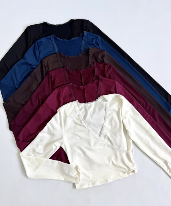 1190/3M-REMERA MICROFIBRA DELANTERA CRUZADO CON PUNTILLA FINITO MANGA LARGA