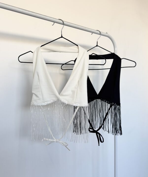 2204/MF-CORPIÑO MICROFIBRA MARILYN PECHERA PINZA FORRADO CON FLECOS LENTEJUELA ABAJO