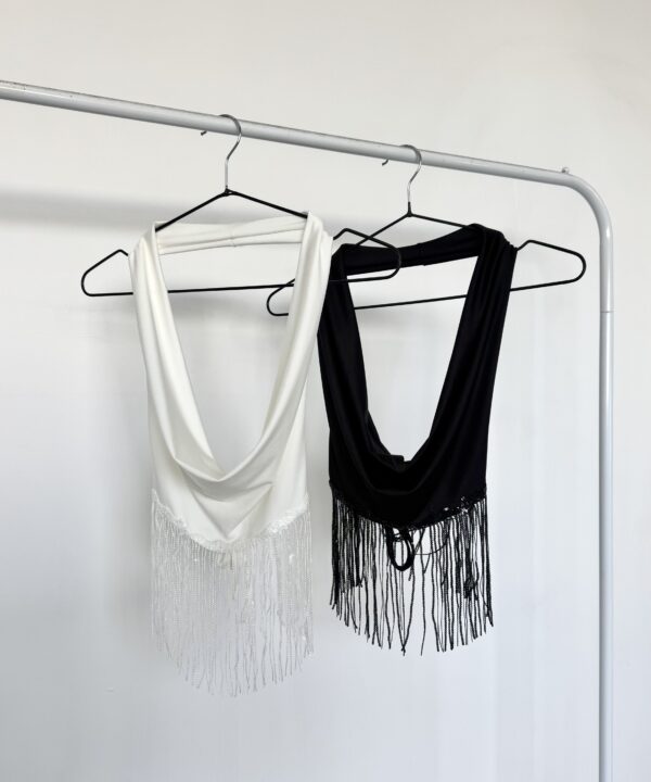 1230/MF-TOP MICROFIBRA MARILYN BUCHE CAIDO CON FLECOS LENTEJUELA ESPALDA DESCUBIERTO