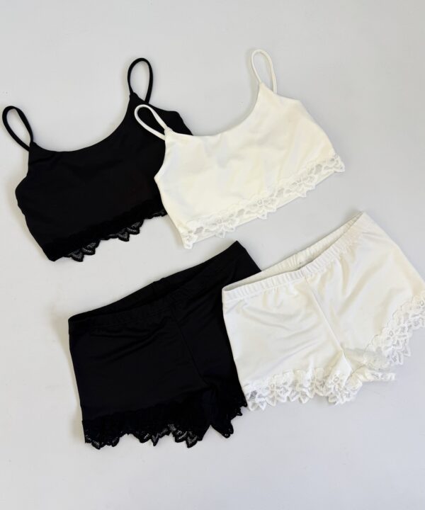 120/M-SET MICROFIBRA TOP TIRITA PECHERA FORRADO Y SHORT ELASTICO CINTURA CON ENCAJE