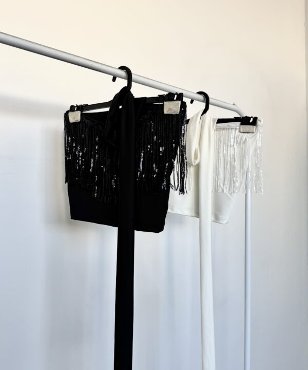 8337/MF-BANDO MICROFIBRA CON FLECOS LENTEJUELA CON LAZO BUFANDA