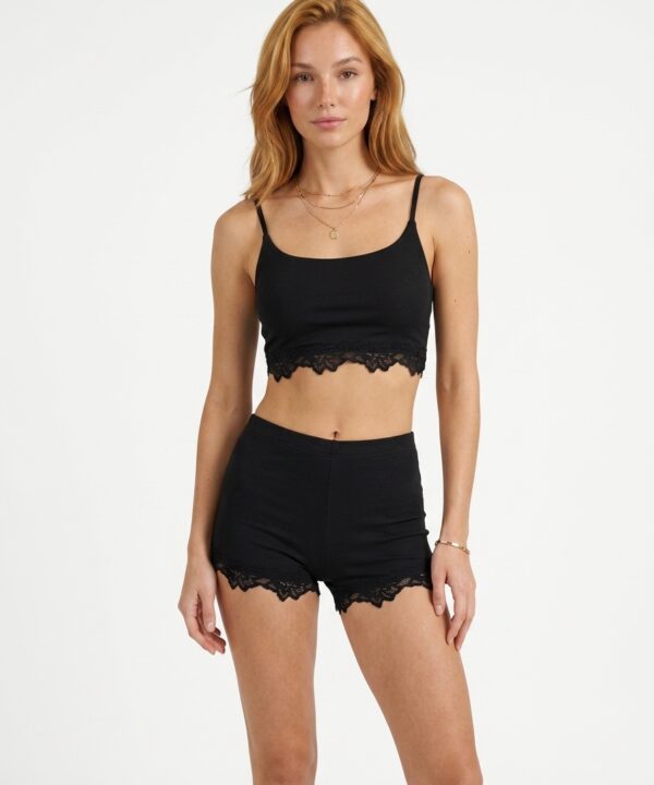 120/M-SET MICROFIBRA TOP TIRITA PECHERA FORRADO Y SHORT ELASTICO CINTURA CON ENCAJE