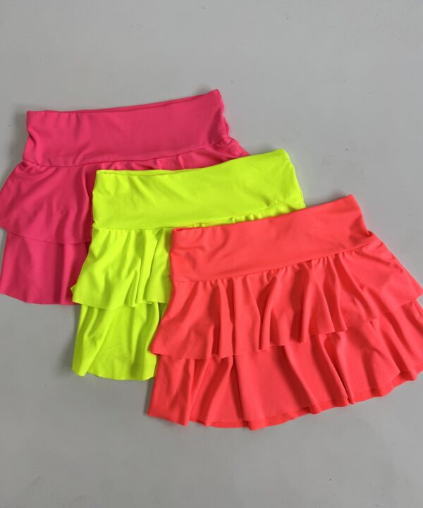 636/FL-POLLERA MICROFIBRA FLUOR DOBLE VOLADO CON ELASTICO CINTURA