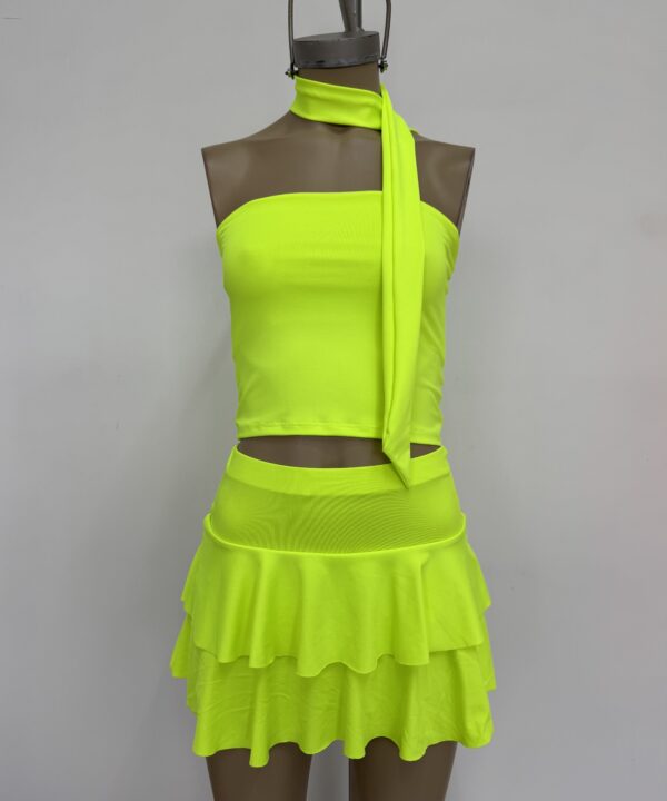 Alternative view of 636/FL-POLLERA MICROFIBRA FLUOR DOBLE VOLADO CON ELASTICO CINTURA